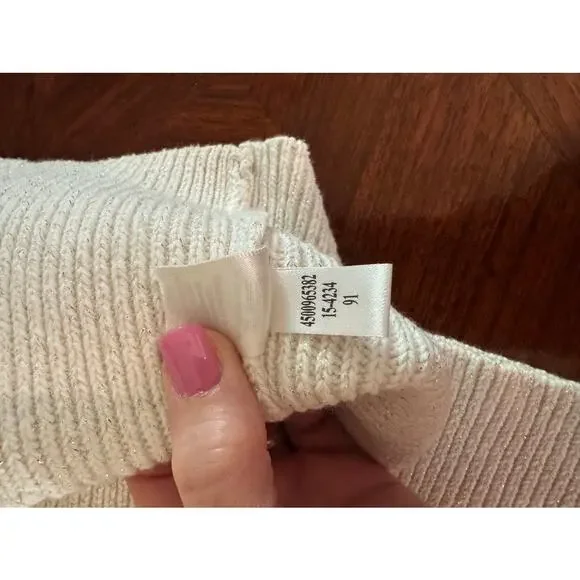 White House Black Market Cream Ribbed Tunic Sweater Metallic Thread Women’s M - Picture 3 of 11